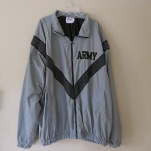 US ARMY JWOD Skilcraft Nylon Jacket Size Large/Long Zipper Logo Gray Windbreaker